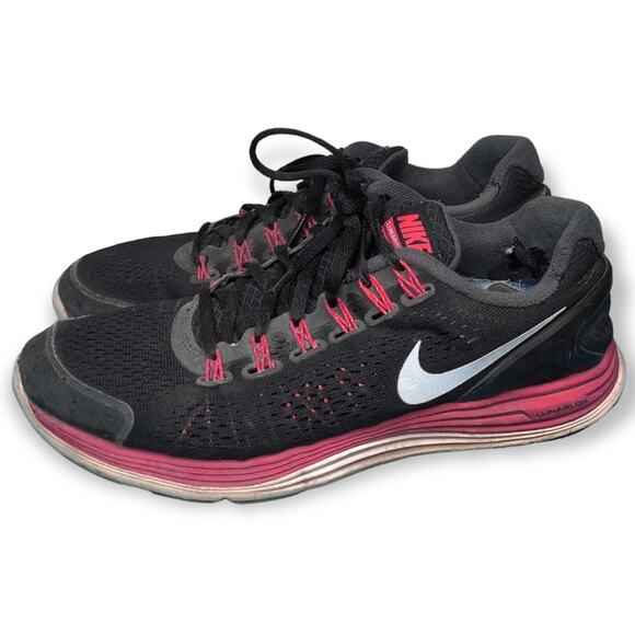 Nike Lunarglide Black Mesh Hot Pink Running Sneakers Ladies Size 8.5 - Picture 1 of 15